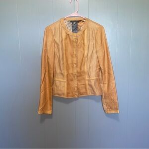Elie Tahari Camel Brown Yellow Weave Patchwork Blazer Jacket Size 4
